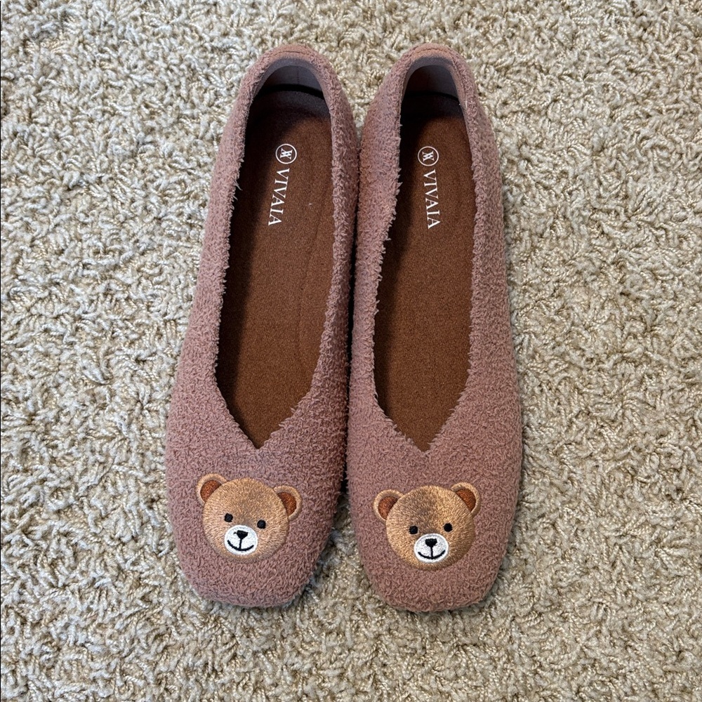 VIVAIA | Teddy Bear and Cat Embroidered Mink Slippers (2 pairs) - Picture 2 of 11